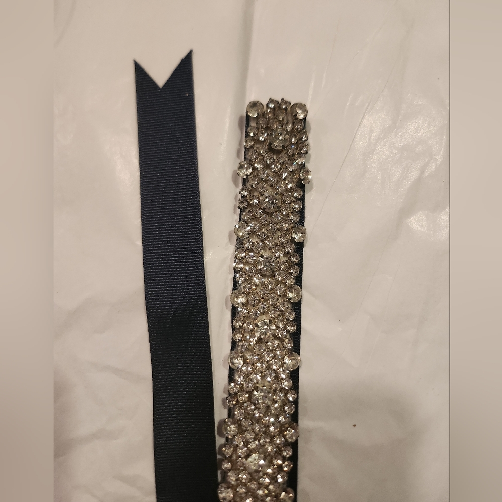 Woman's rhinestone belt with blue ribbon. - Picture 4 of 4